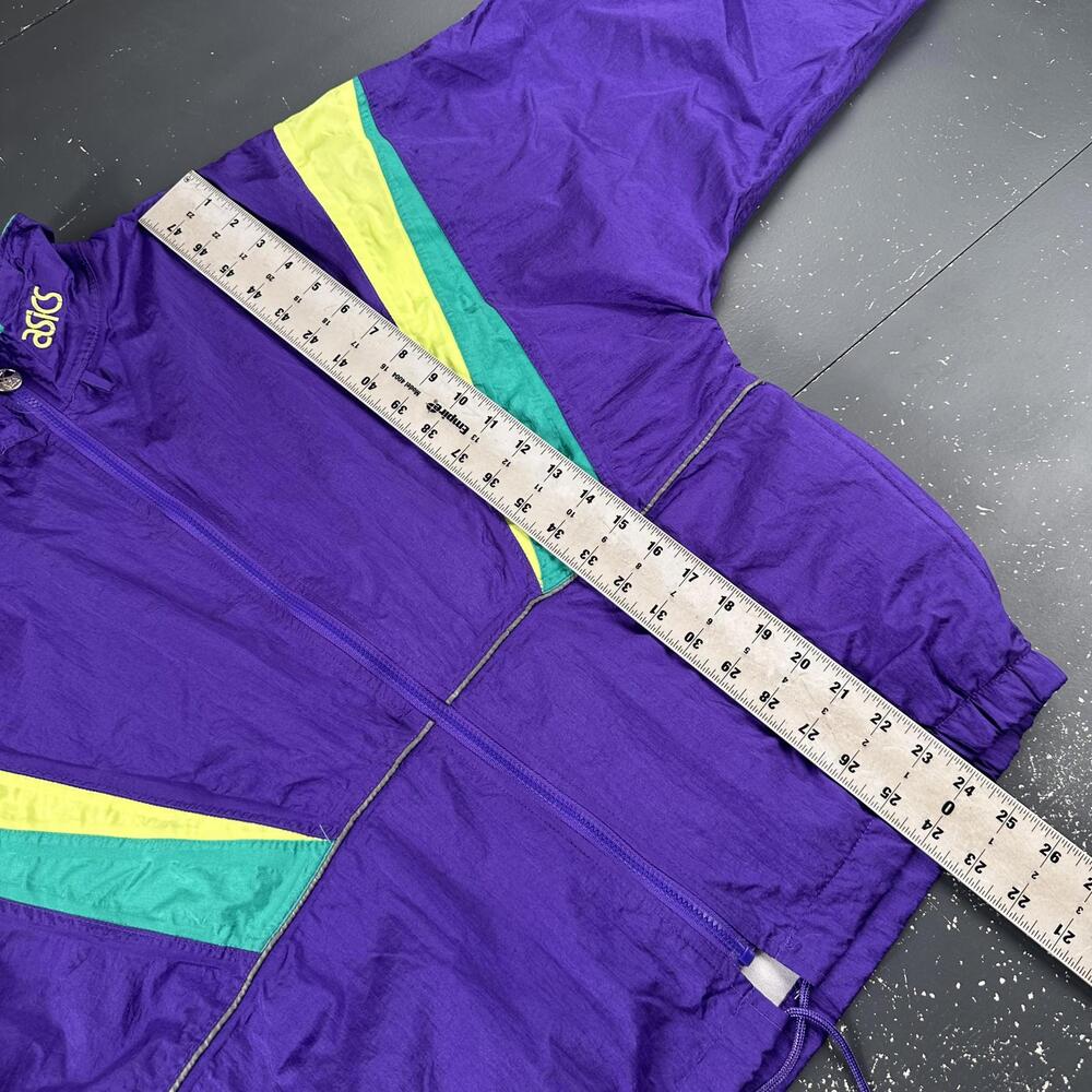 VTG Asics Tennis Jacket Womens Large Purple Teal Preppy Track Wind Anorak 80's - Picture 5 of 7